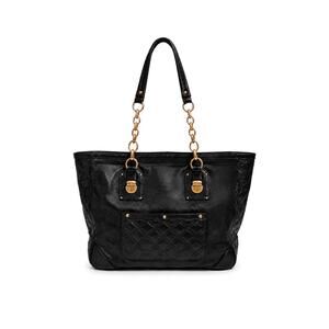 Marc Jacobs Y2K Black Quilted Leather Chain Tote Bag Gold Push Lock Hardware EUC